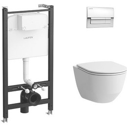 Инсталляция с подвесным унитазом комплект: Laufen Pro rimless ZRU9307615 с подвесным безободковым унитазом, сиденье микролифт, кнопка смыва хром - фото 