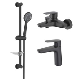 Набор смесителей 3 в 1 для ванны с коротким изливом Aquatek Бетта AQ1130MB, чёрный матовый, Цвет производителя: чёрный матовый - фото 