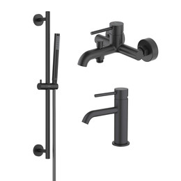 Набор смесителей 3 в 1 для ванны с коротким изливом Aquatek Европа AQ1330MB, чёрный матовый, Цвет производителя: чёрный матовый - фото 