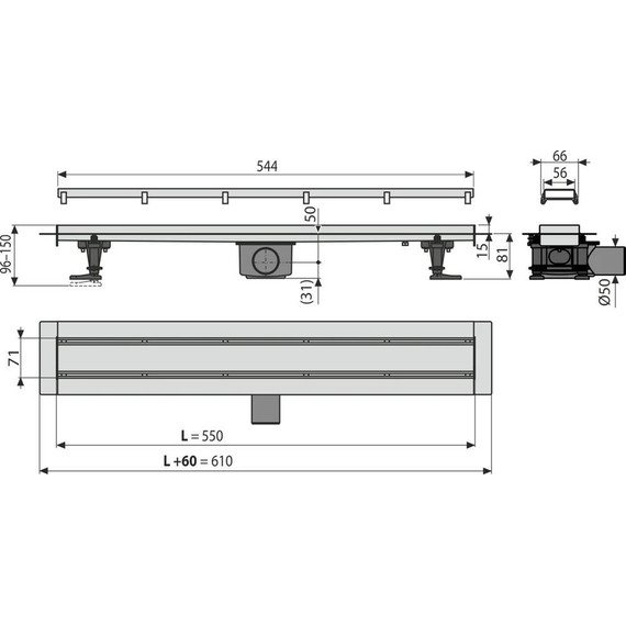 Трап Alcadrain 55 см APZ13-DOUBLE9-550, нержавеющая сталь (под плитку) - фото 3