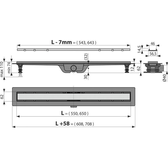 Трап Alcadrain 55 см APZ19-550, нержавеющая сталь (под плитку) - фото 4