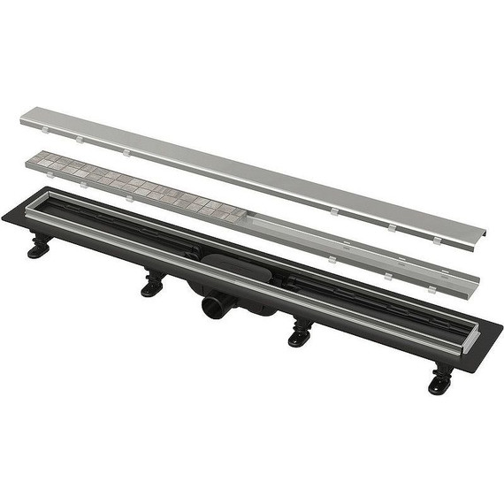 Трап Alcadrain 65 см APZ20-650, нержавеющая сталь/чёрный матовый (под плитку) - фото 