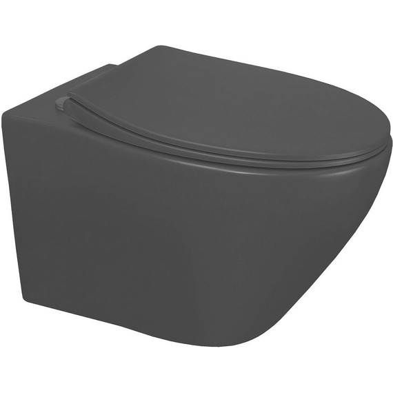 Унитаз подвесной безободковый Azario Keras AZ-99046B с тонкой крышкой микролифт, чёрный матовый, Цвет производителя: чёрный матовый - фото 