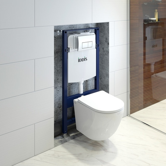 Инсталляция с подвесным унитазом комплект: Iddis Basic BASBQ01i73, сиденье микролифт, кнопка смыва хром - фото 2