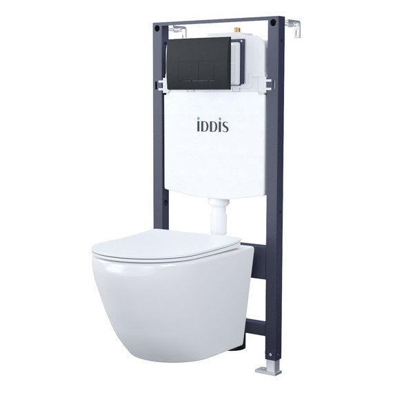 Инсталляция с подвесным унитазом комплект: Iddis Basic BASB020i73, сиденье микролифт, кнопка смыва чёрная - фото 
