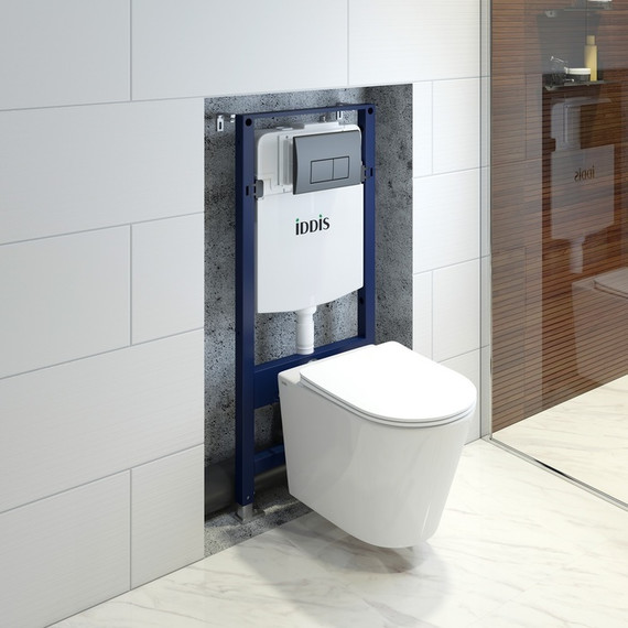 Инсталляция с подвесным унитазом комплект: Iddis Basic BASC020i73, сиденье микролифт, кнопка смыва чёрная - фото 2