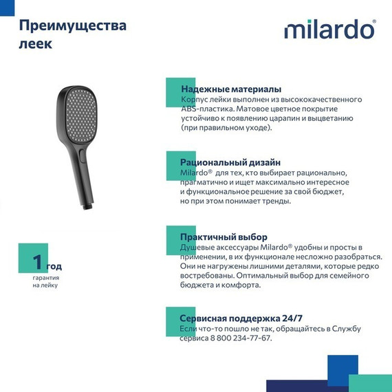 Ручной душ Milardo Ideal Spa ILS3FB0M18, чёрный матовый - фото 6