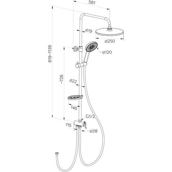 Душевая стойка Milardo Ideal Spa ILSBL3FM76, чёрный матовый - фото 4