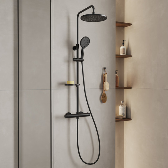 Душевая стойка с термостатом Milardo Ideal Spa ILSBLTHM89, чёрный матовый - фото 2