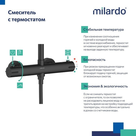 Душевая стойка с термостатом Milardo Ideal Spa ILSBLTHM89, чёрный матовый - фото 8