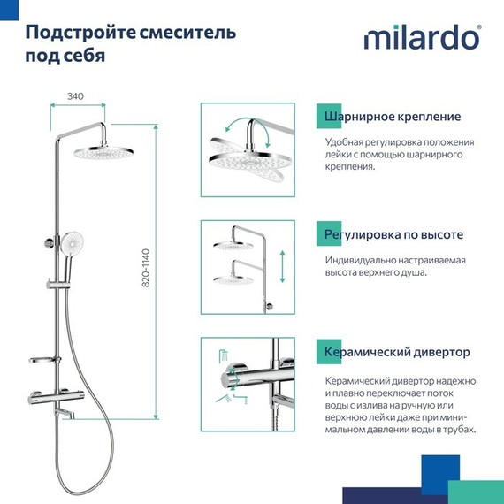 Душевая стойка с термостатом Milardo Ideal Spa ILSSBTHM06 - фото 11