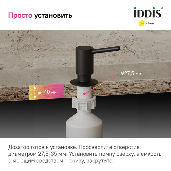 Дозатор для жидкого мыла Iddis Kitchen Line SDIBL00i59, цвет чёрный матовый - фото 8