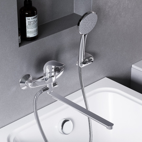 Смеситель для ванны Damixa Eclipse 319500001 с длинным изливом и душевым набором - фото 2