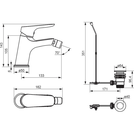Смеситель для биде Damixa Jupiter 770240000 с донным клапаном, Цвет производителя: хром - фото 5