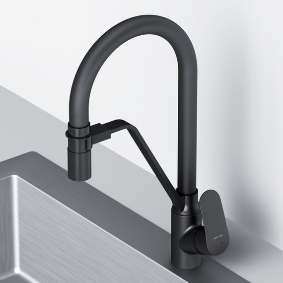Смеситель для кухни AM.PM Like F8007822 для питьевой воды и гибким изливом, чёрный, Цвет производителя: чёрный - фото 3