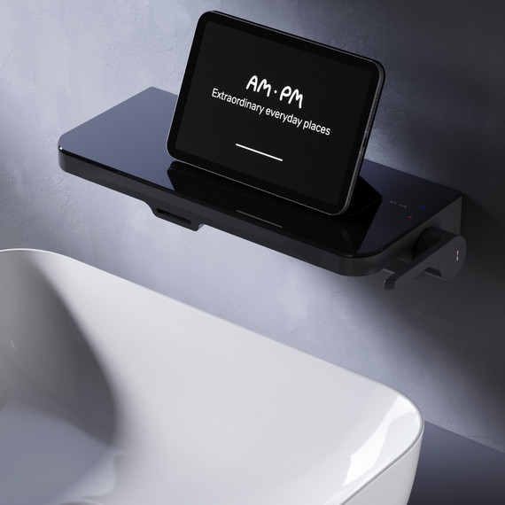 Смеситель для раковины AM.PM Func монтируемый в стену с полкой и каскадным изливом F8F72722, чёрный, Цвет производителя: чёрный - фото 2