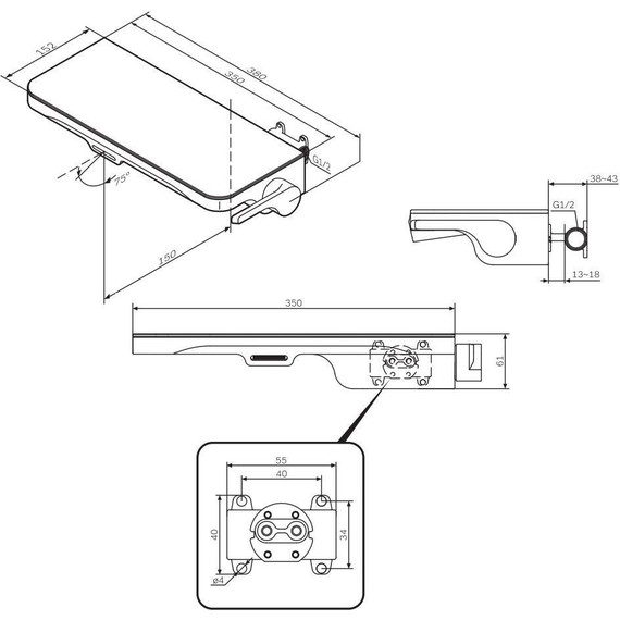 Смеситель для раковины AM.PM Func монтируемый в стену с полкой и каскадным изливом F8F72722, чёрный, Цвет производителя: чёрный - фото 10