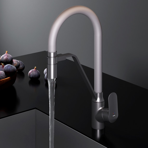 Смеситель для кухни AM.PM Like F8007825 для питьевой воды и гибким изливом, чёрный/серый, Цвет производителя: чёрный, серый - фото 9