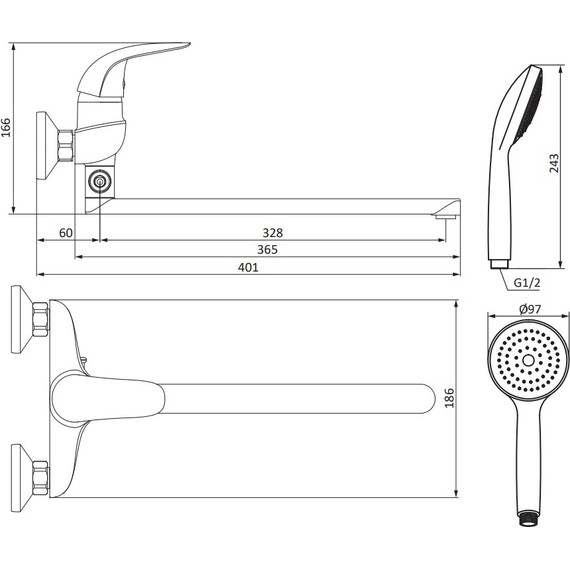 Смеситель для ванны Damixa Eclipse 319500001 с длинным изливом и душевым набором - фото 5