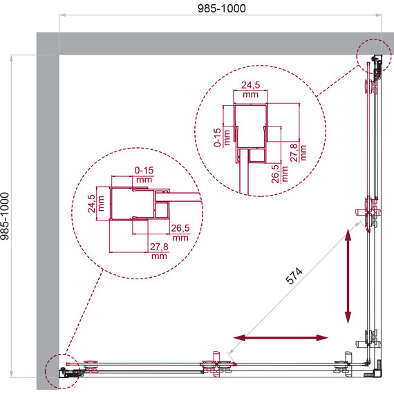 Душевое ограждение BelBagno 100x100 см LUCE-A-2-100-C-Cr, хром/прозрачное - фото 6
