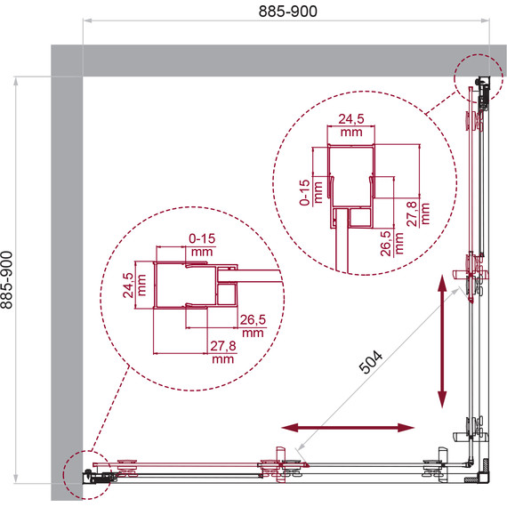 Душевое ограждение BelBagno 90x90 см LUCE-A-2-90-C-Cr, хром/прозрачное - фото 6