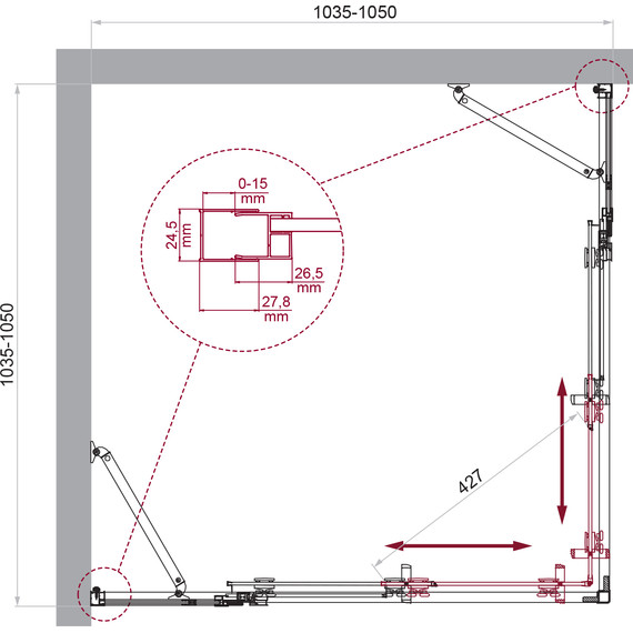 Душевое ограждение BelBagno 105x105 см LUCE-A-22-80+25-C-Cr, хром/прозрачное - фото 6