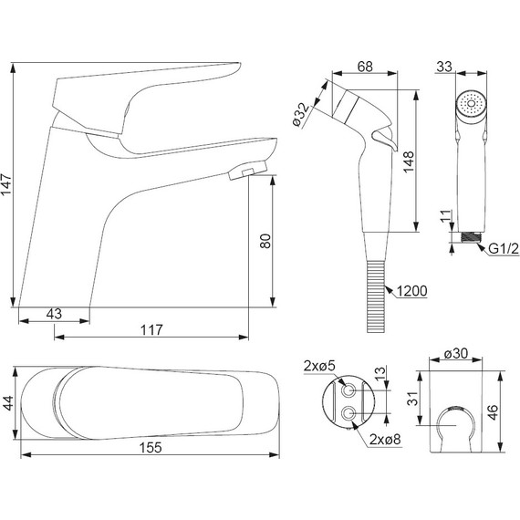 Смеситель для раковины Damixa Jupiter 770300001 с гигиеническим душем, Цвет производителя: хром - фото 4