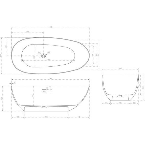 Ванна каменная Abber Stein 170x80 см AS9611-1.7, белый матовый, Размер - мм: 1700х800 - фото 7