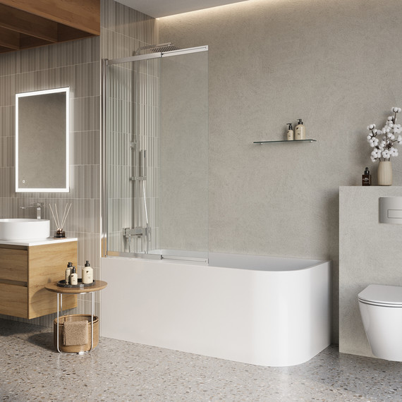 Шторка для ванны BelBagno 90 см LUCE-VF-11-90/145-C-Cr, хром/прозрачное - фото 