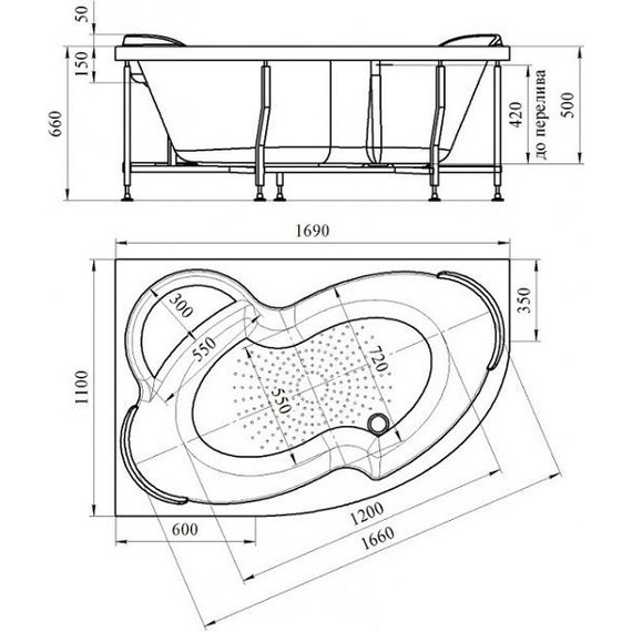 Ванна акриловая Радомир Ирма 1 169x110 см R (в комплекте каркас) - фото 9
