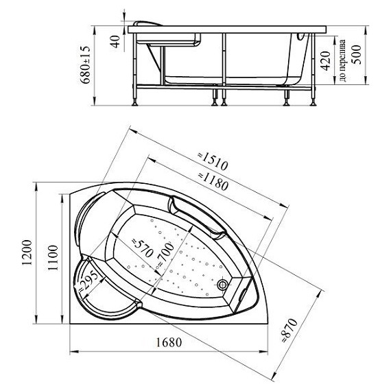Ванна акриловая Радомир Алари 168x120 см R (в комплекте каркас) - фото 14