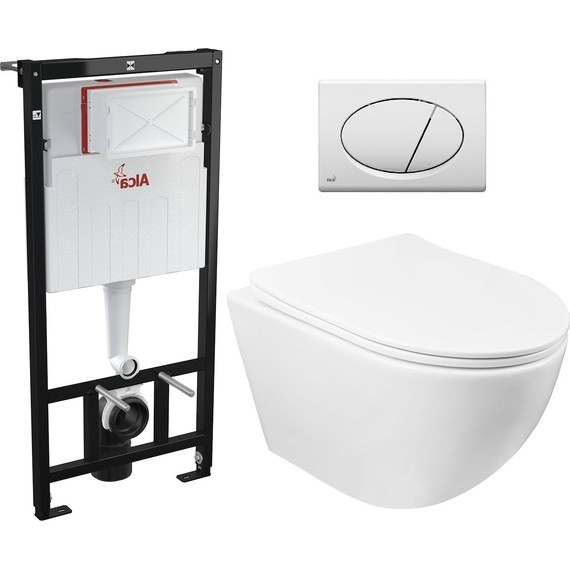 Инсталляция с подвесным унитазом комплект: Alcaplast AM101/1120-3:1 RU M70-0001 с подвесным безободковым унитазом Azario Gloria AZ-2003 сиденье микролифт, крепление, кнопка смыва белый - фото 