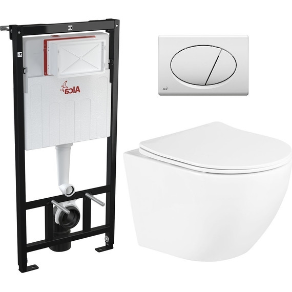 Инсталляция с подвесным унитазом комплект: Alcaplast AM101/1120-3:1 RU M70-0001 с подвесным безободковым унитазом BelBagno Uno BB3105CHR/SC сиденье микролифт, крепление, кнопка смыва белый - фото 