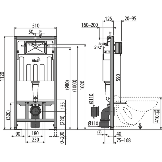 Инсталляция с подвесным унитазом комплект: Alcaplast AM101/1120-3:1 RU M70-0001 с подвесным безободковым унитазом-биде BelBagno Uno BB3105CHR-BS/SC сиденье микролифт, крепление, кнопка смыва белый - фото 18
