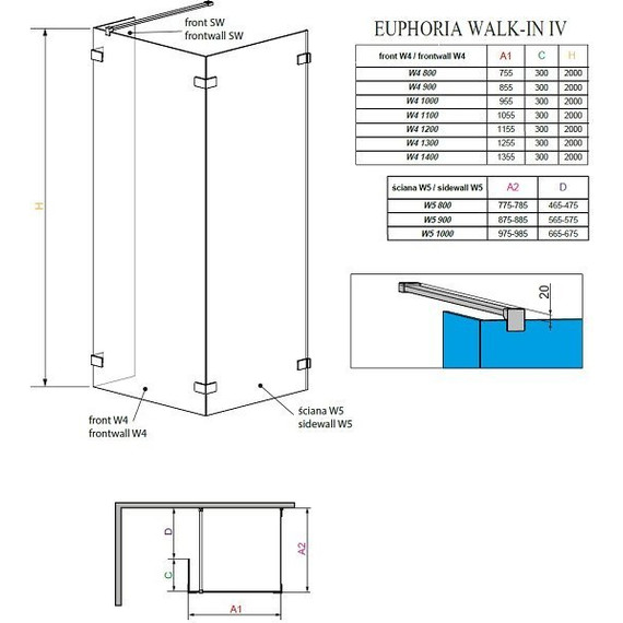 Душевое ограждение Radaway Euphoria Walk-in IV 140х90 см, хром/прозрачное - фото 8