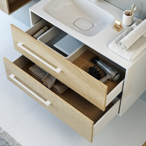 Тумба подвесная с раковиной Aqwella Miami 90 см Mai.01.09/L, белый/беленый дуб - фото 6