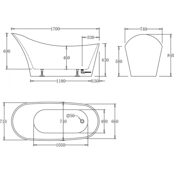 Ванна отдельностоящая BelBagno 170x76 BB64-1700 - фото 3
