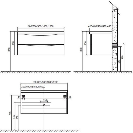 Тумба подвесная с раковиной BelBagno ANCONA-N-900-2C-SO-WO 90 см, белый дуб - фото 4