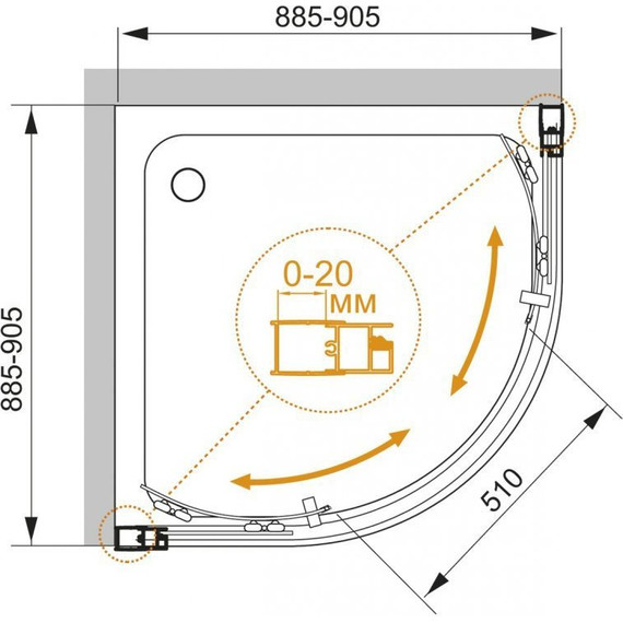 Душевое ограждение Cezares 90х90 см MOMENTO-R-2-90-C-Cr, хром/прозрачное - фото 3