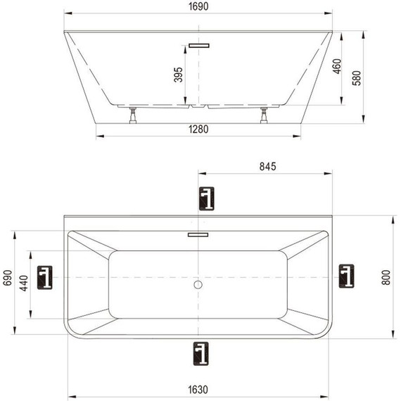 Ванна акриловая Ravak Freedom D 169х80 см XC00D00020, Размер - мм: 1700х800 - фото 4