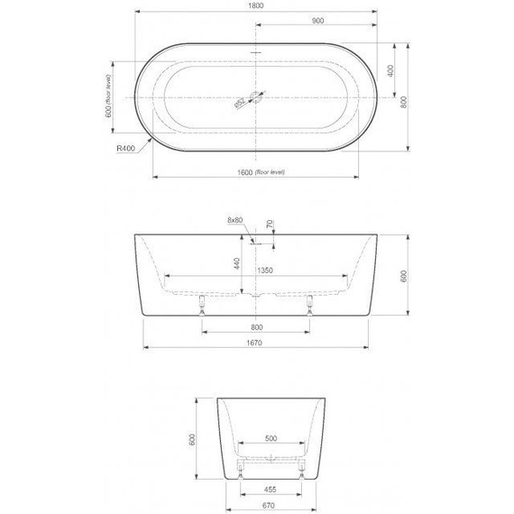 Ванна отдельностоящая Cezares Metauro 180x80 см METAURO-INT-Central-180-80-60, белый глянцевый - фото 3