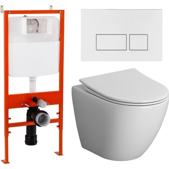 Инсталляция с подвесным унитазом комплект: BelBagno BB026/BB042BL с подвесным безободковым унитазом Niagara Vista NG-9301 сиденье микролифт, крепление, кнопка смыва белый глянцевый - фото 