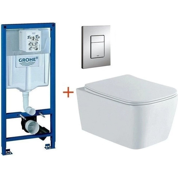 Инсталляция с подвесным унитазом комплект: Grohe Rapid SL 38772001 с подвесным безободковым унитазом Aquatek Либра AQ1148N-00 сиденье микролифт, крепление, кнопка смыва хром - фото 