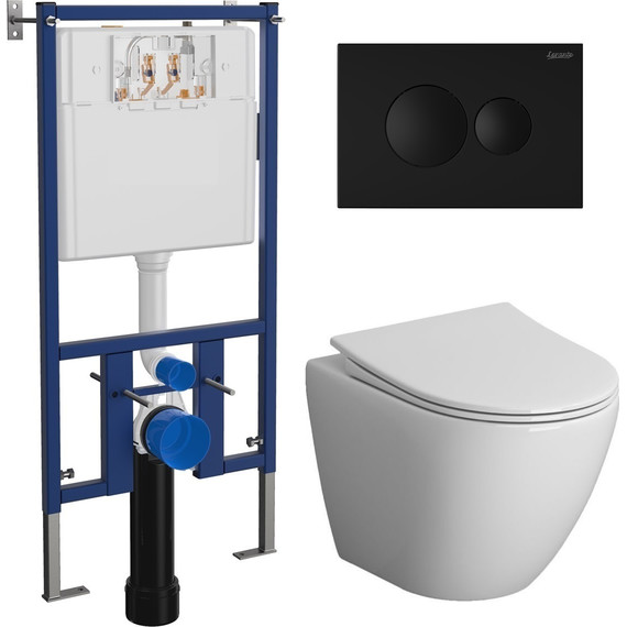 Инсталляция с подвесным унитазом комплект: Loranto 4501 с подвесным безободковым унитазом Niagara Vista NG-9301 сиденье микролифт, кнопка смыва чёрный матовый - фото 