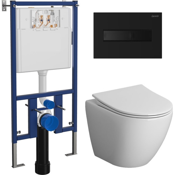 Инсталляция с подвесным унитазом комплект: Loranto 4501 с подвесным безободковым унитазом Niagara Vista NG-9301 сиденье микролифт, кнопка смыва чёрный матовый - фото 