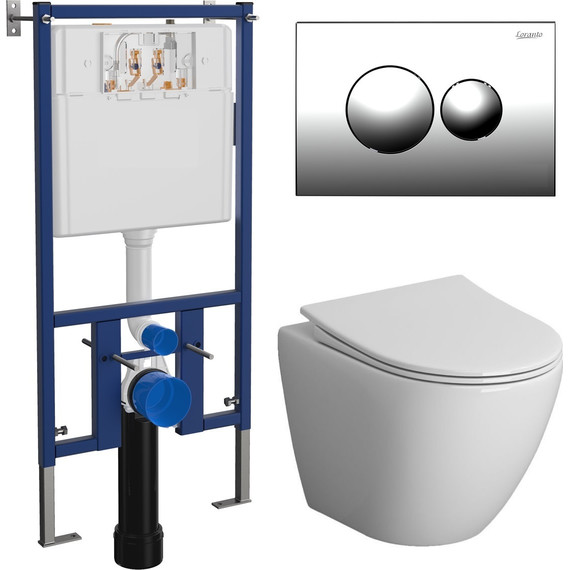 Инсталляция с подвесным унитазом комплект: Loranto 4501 с подвесным безободковым унитазом Niagara Vista NG-9301 сиденье микролифт, кнопка смыва хром глянцевый - фото 