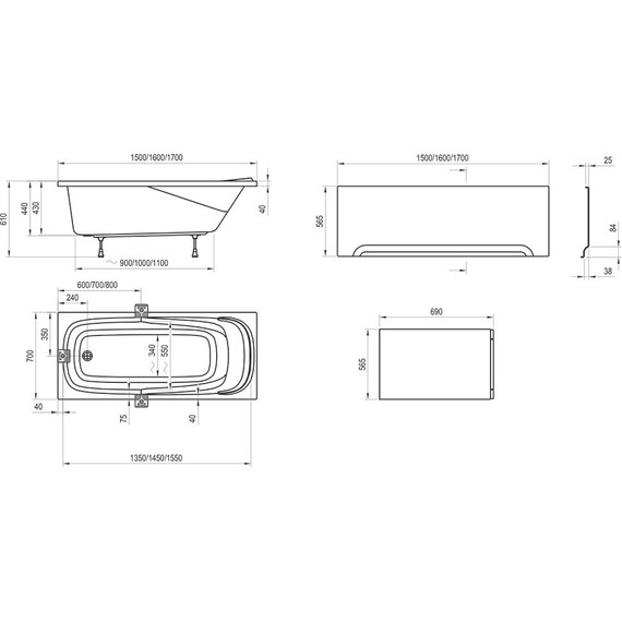 Ванна акриловая Ravak Vanda II 160х70 см CP11000000, Размер - мм: 1600х700 - фото 10