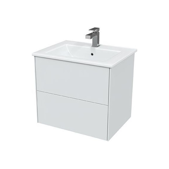 Тумба подвесная с раковиной Mirsant Ultra 60 см (раковина Next 60), белый матовый - фото 