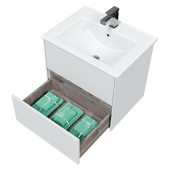 Тумба подвесная с раковиной Mirsant Ultra 60 см (раковина Next 60), белый матовый - фото 5