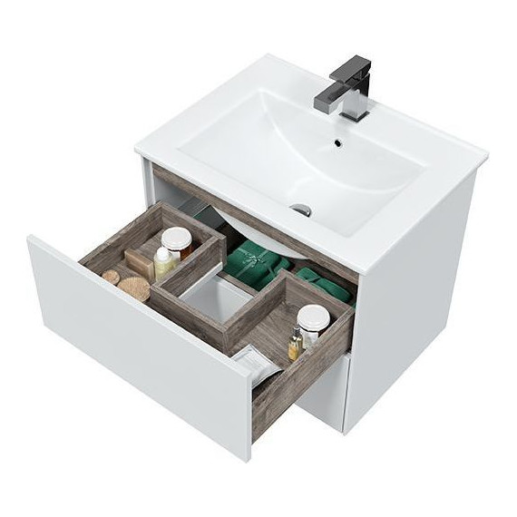 Тумба подвесная с раковиной Mirsant Ultra 60 см (раковина Next 60), белый матовый - фото 6